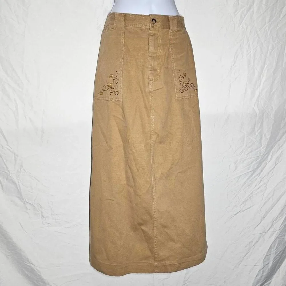 vintage 90s tan fairy whimsigoth floral embroidery maxi skirt